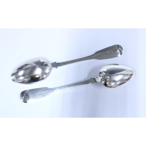 39 - Two scottish Provincial silver fiddle pattern table spoons; John Austen, Dundee c1830 & Walter Leigh... 