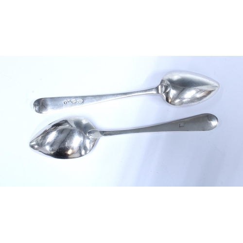 41 - Two Scottish Provincial silver dessert spoons, old english pattern, to include John Heron, Greenock ... 