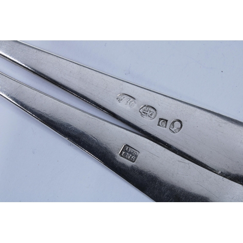 41 - Two Scottish Provincial silver dessert spoons, old english pattern, to include John Heron, Greenock ... 