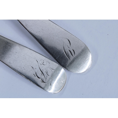 41 - Two Scottish Provincial silver dessert spoons, old english pattern, to include John Heron, Greenock ... 