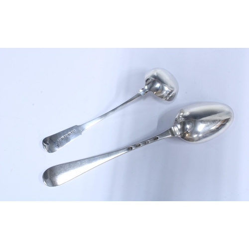 42 - Scottish Provincial silver table spoon, old english pattern, James Cornflute, Perth c1780 and a silv... 