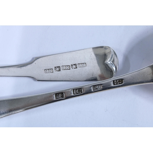 42 - Scottish Provincial silver table spoon, old english pattern, James Cornflute, Perth c1780 and a silv... 