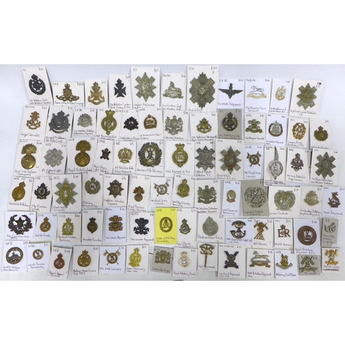 A large collection of military cap badges