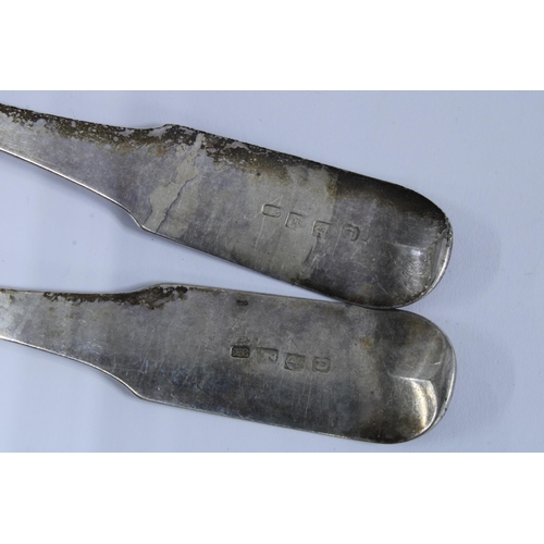 53 - A pair of Scottish Provincial silver table spoons, Joseph Pearson, Dumfries, c1800, IP, fouled ancho... 