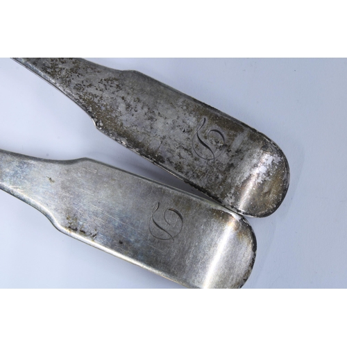 53 - A pair of Scottish Provincial silver table spoons, Joseph Pearson, Dumfries, c1800, IP, fouled ancho... 