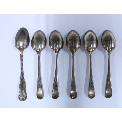 54 - Set of five silver teaspoons Birmingham 1922 and another silver teaspoon, (6)
