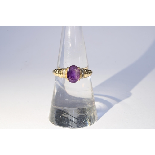 8 - 14ct gold amethyst and diamond dress ring, stamped 585