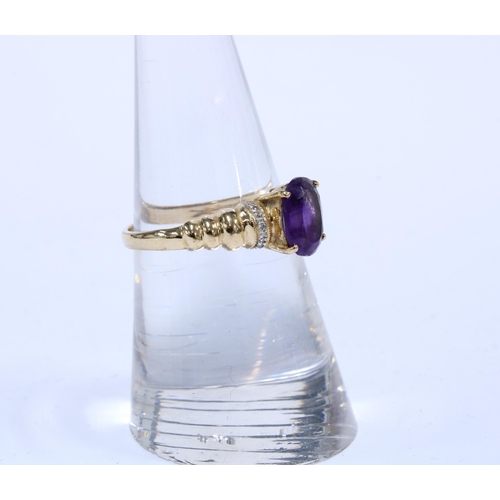 8 - 14ct gold amethyst and diamond dress ring, stamped 585