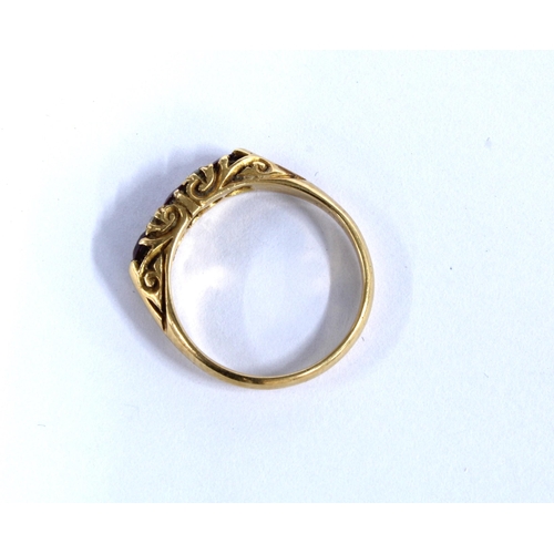 28 - 18ct gold ruby and diamond ring, hallmarked for Birmingham 1919, (one small diamond missing)