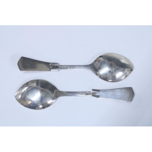 46 - A pair of silver jam spoons with Alexander Ritchie style celtic interlaced patterns, Birmingham 1947... 