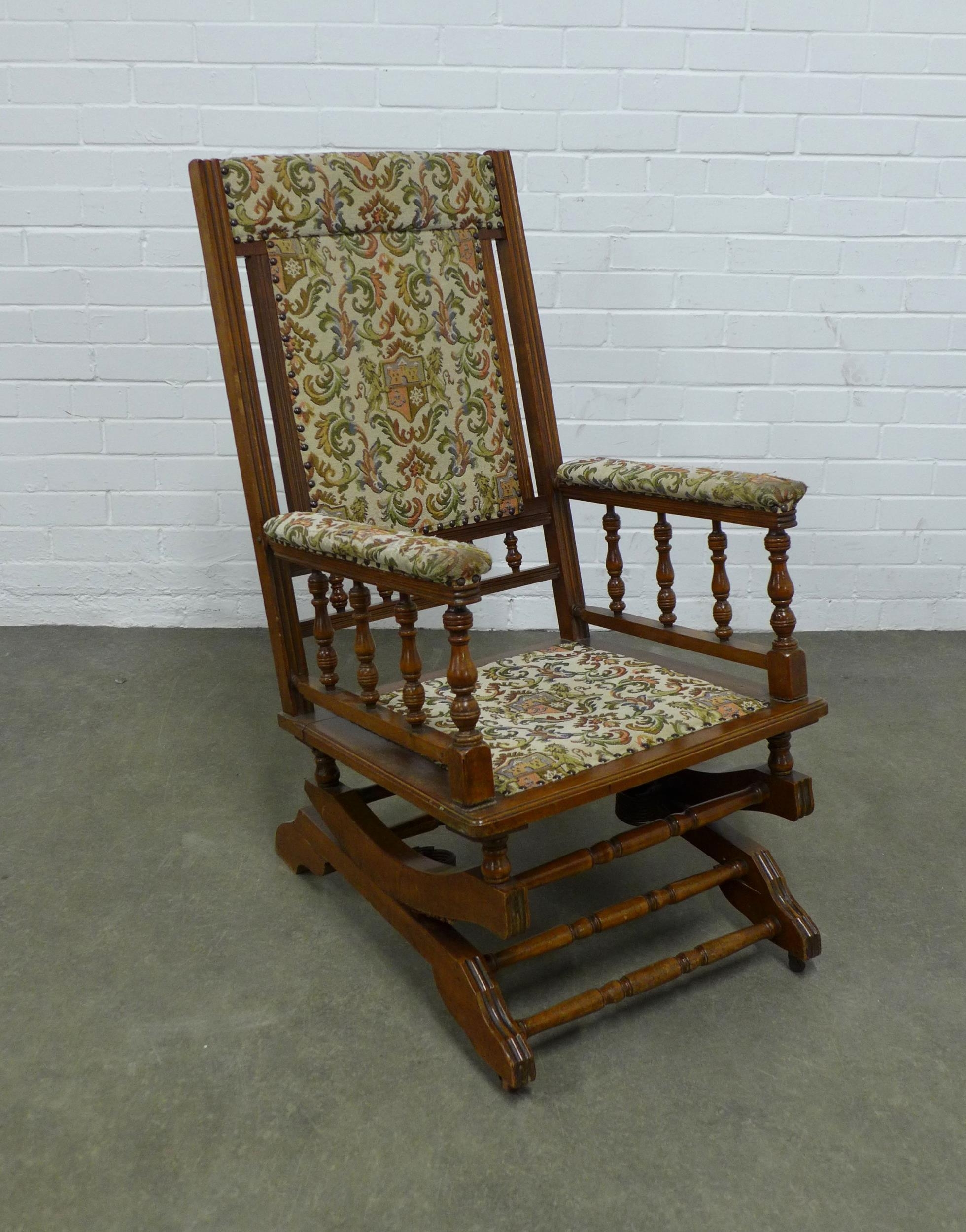 Mahogany framed American style rocking chair, 57 x 103cm.