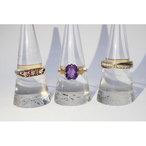 35 - Three 9ct gold gemset dress rings (3)