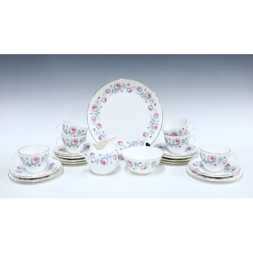 106 - Foley bone china six place tea set, including cups, saucers, side plates, cream jug and sugar bowl, ... 