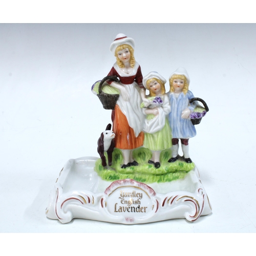 123 - Yardley English Lavender soap dish with figure group of lavender pickers, 16cm