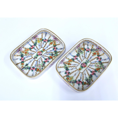 131 - Pair of Maison Delvaux of Paris porcelain floral and gilt decorated rectangular dishes, 14 x 11cm (2... 
