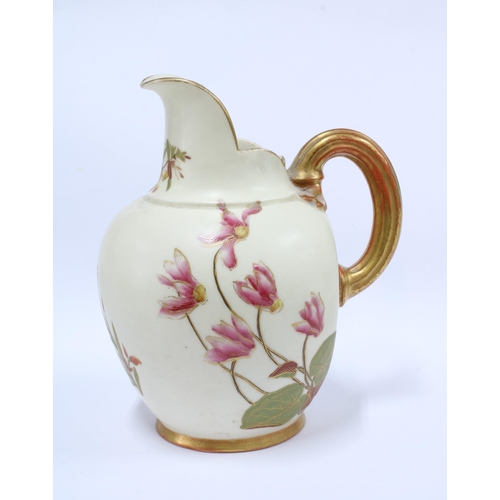 132 - Royal Worcester blush ivory floral jug Reg No. 29115, puce mark, 14cm