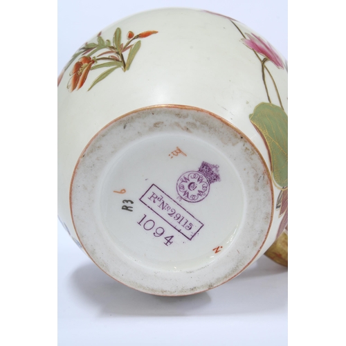 132 - Royal Worcester blush ivory floral jug Reg No. 29115, puce mark, 14cm