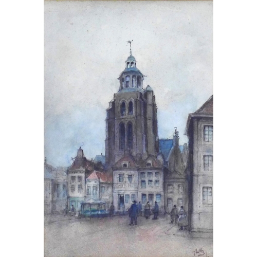 151 - Early 20th Century street scene watercolour, signed J. LITTLE, framed under glass, 21 x 32cm