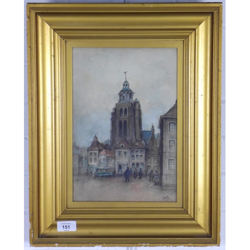 151 - Early 20th Century street scene watercolour, signed J. LITTLE, framed under glass, 21 x 32cm