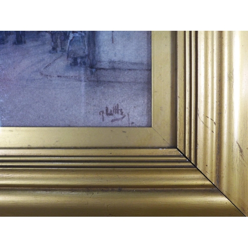 151 - Early 20th Century street scene watercolour, signed J. LITTLE, framed under glass, 21 x 32cm