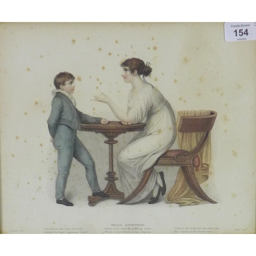 154 - Maternal Instruction & Filial Attention, two 19th century prints, in hogarth glazed frames, 35 x 30c... 