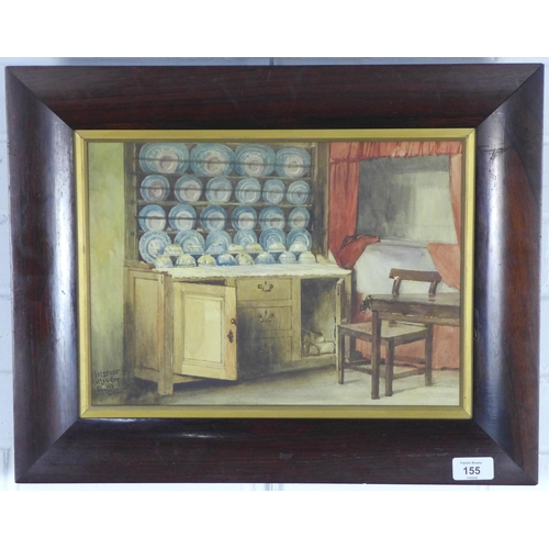 155 - JOHN BLAIR (SCOTTISH 1850 - 1934), INTERIOR AT LAUDER, watercolour, signed and titled, framed under ... 