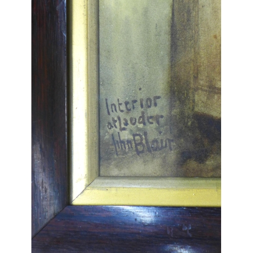 155 - JOHN BLAIR (SCOTTISH 1850 - 1934), INTERIOR AT LAUDER, watercolour, signed and titled, framed under ... 