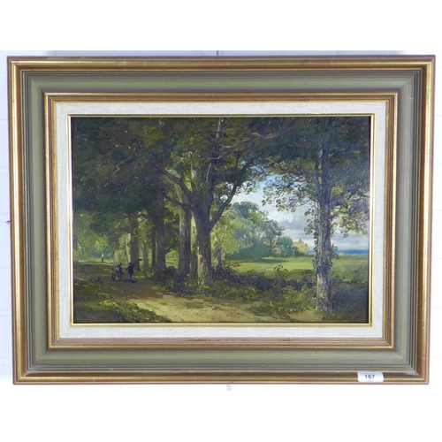 F.R LEE, untitled oil on board of a country lane with figures, signed ...