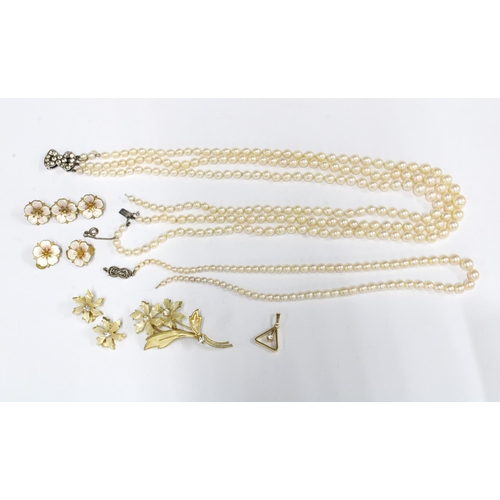 80 - Scandinavian silver gilt and enamel flower brooch and earrings, a floral spray brooch, earrings and ... 