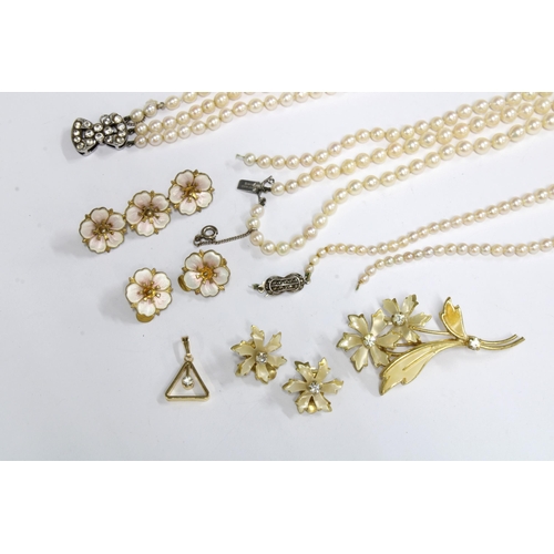 80 - Scandinavian silver gilt and enamel flower brooch and earrings, a floral spray brooch, earrings and ... 