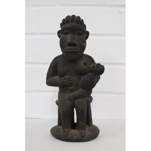469 - African pottery breastfeeding figure, 23cm, a/f with losses and repairs