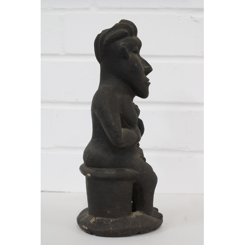 469 - African pottery breastfeeding figure, 23cm, a/f with losses and repairs