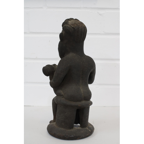 469 - African pottery breastfeeding figure, 23cm, a/f with losses and repairs