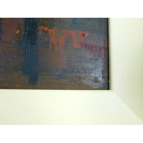 159 - LOUISE GIBSON ANNAND MBE (Scottish 1915-2012); Untitled abstract oil on board, signed and dated 1965... 