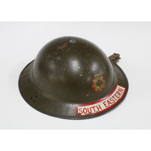 405 - British WW2 NFS (National Fire Service) South Eastern steel helmet, with NFS decal to front, leather... 