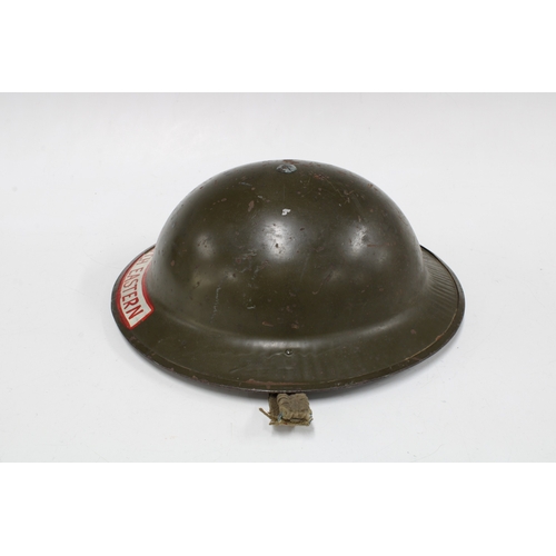 405 - British WW2 NFS (National Fire Service) South Eastern steel helmet, with NFS decal to front, leather... 