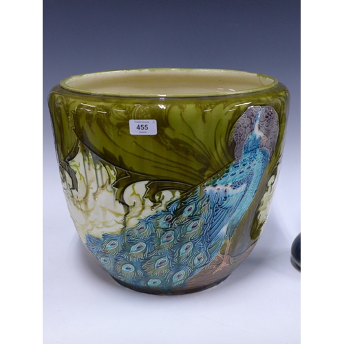 455 - Large Minton's Secessionist peacock jardiniere planter, 42 x 35cm, together with a Royal Doulton flo... 