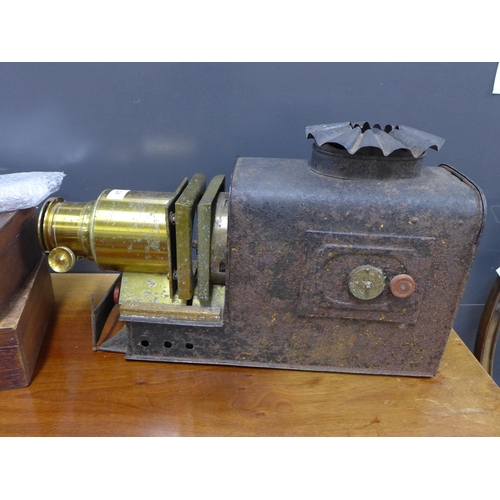 324 - 19th century magic lantern, together with Gulliver's Travels numbered set of 12 hand painted or lith... 