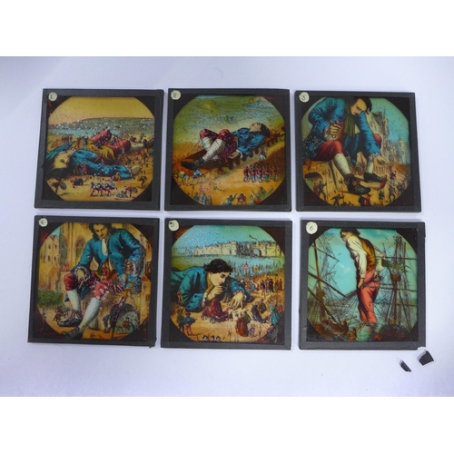 324 - 19th century magic lantern, together with Gulliver's Travels numbered set of 12 hand painted or lith... 