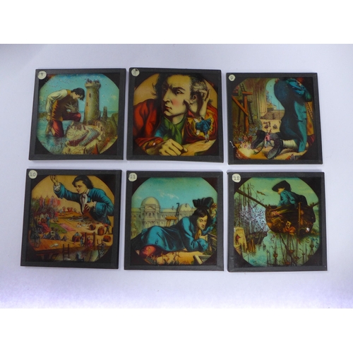 324 - 19th century magic lantern, together with Gulliver's Travels numbered set of 12 hand painted or lith... 