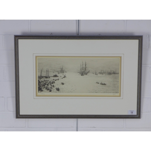 13 - WILLIAM LIONEL WYLLIE RA RE (BRITISH 1851-1931), THE BAY OF NAPLES, etching, framed under glass, 16 ... 