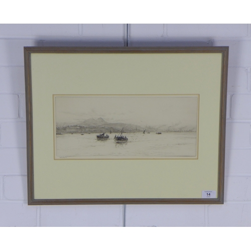 14 - WILLIAM LIONEL WYLLIE RA RE (BRITISH 1851-1931), THE FIRTH OF FORTH, etching, framed under glass and... 