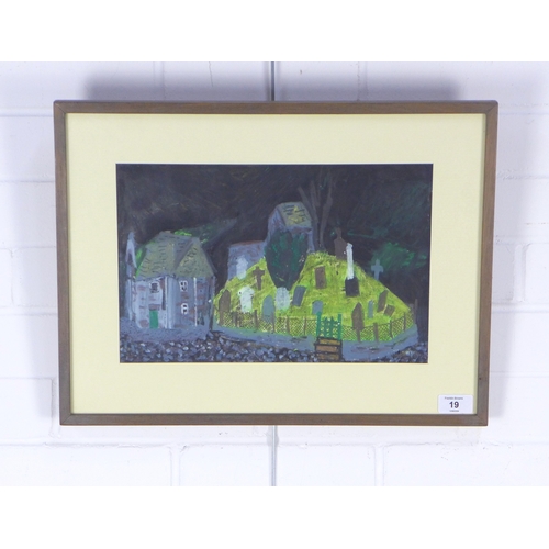 19 - JANE HYSLOP (SCOTTISH, CONTEMPORARY b.1967), KILDRUMMY CHURCH YARD, mixed media, signed, labelled ve... 