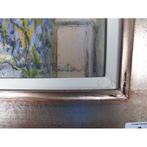 2 - JOAN RENTON R.S.W., S.S.A., S.S.W.A. (SCOTTISH 1935-), BALCONY, SIENNA, oil on canvas, signed and fr... 