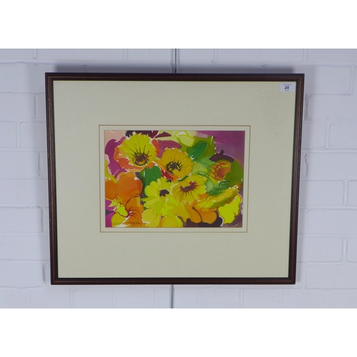20 - JENNIE TUFFS (BRITISH b. 1943), MARY'S GOLDS, liquid acrylics on paper, signed and framed under glas... 
