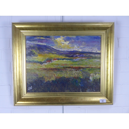 24 - CONTEMPORARY SCHOOL, REMAINS OF THE DAY, oil on canvas, singed with initials, framed, 44 x 33cm