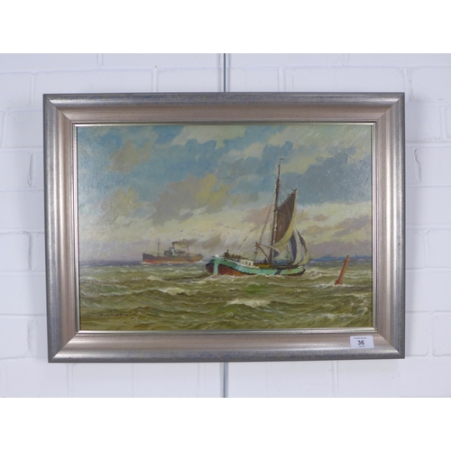 36 - GERMAN SCHOOL, Maritime oil on board, signed indistinctly, framed, 48 x 33cm