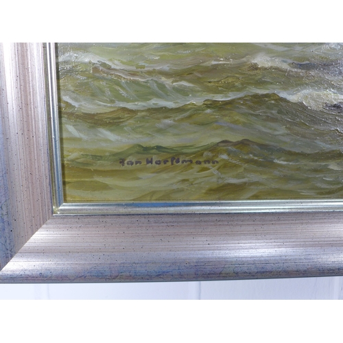 36 - GERMAN SCHOOL, Maritime oil on board, signed indistinctly, framed, 48 x 33cm