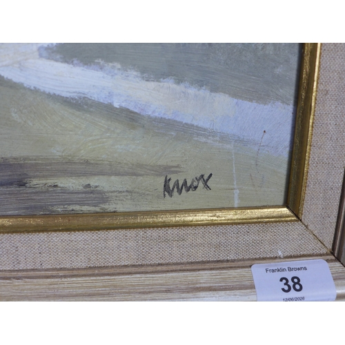 38 - PETER CECIL KNOX (ENGLISH b.1942), FISHING BOATS, oil on board, signed and framed, 41 x 64cm.
