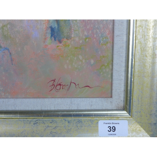 39 - BRENDA LENAGHAN R.S.W. (SCOTTISH 1941-2020), oil on board, signed and framed under glass, 44 x 44cm